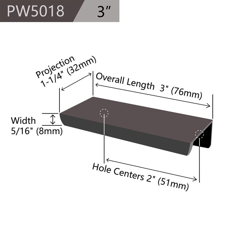 Jetland Cabinets Drawers Edge Pulls - 10-Pack, 3" Overall Length, Black, Concealed Tab Pulls for Kitchen Garage Cabinet Drawers, PW5018B76L - Image 2